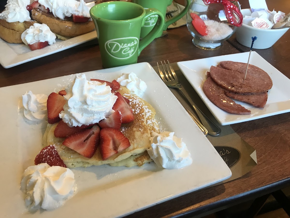 The gluten-free pancakes with strawberries and whip cream and a side of pork roll. Delicious!