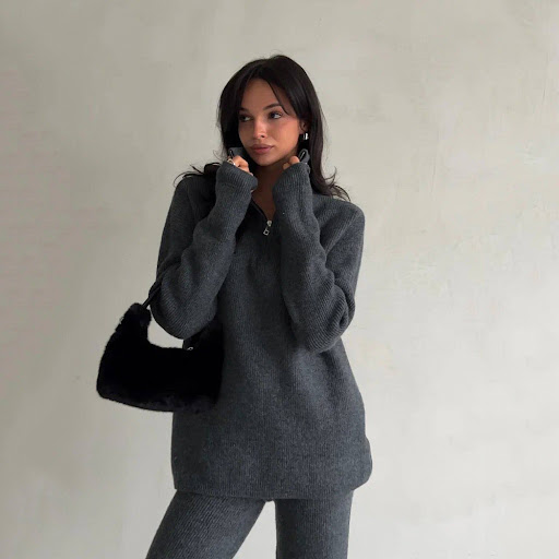 Title 10, Fashion Womens Half Zipper Lapel Knitted Suit