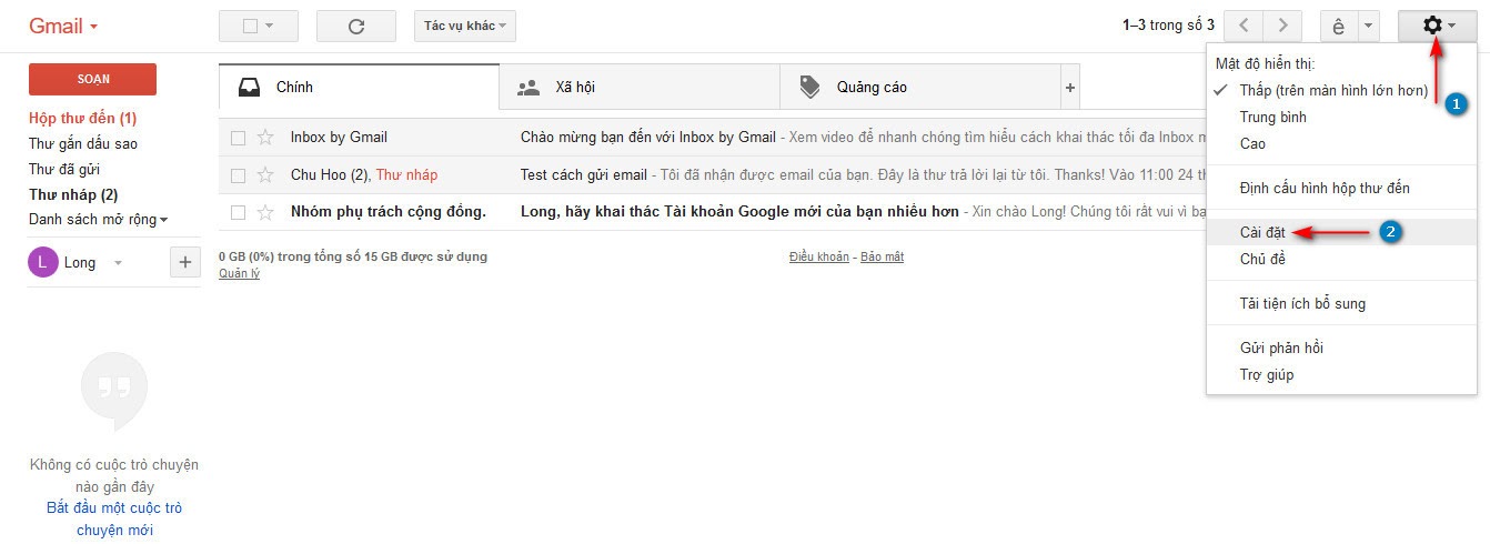 Thiết lập tài khoản gmail