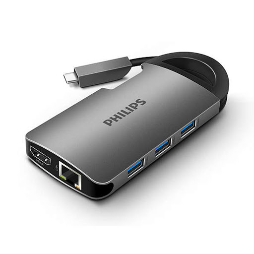 Bộ chia/Hub Type-C 3.1 ->3 USB 3.0 + HDMI + RJ45 + SD + TF +T ype-C PD 1  Philips DLK6518C/94