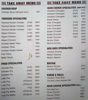 Changezi Chicken menu 