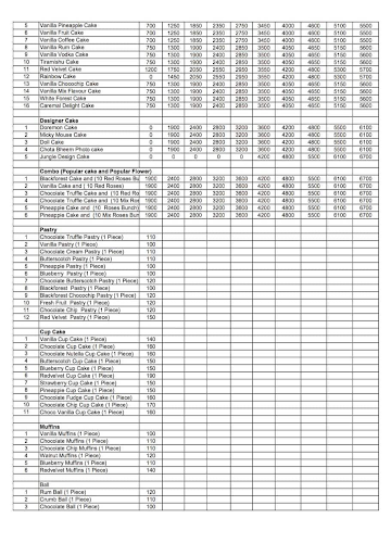 Cake 24X7 menu 