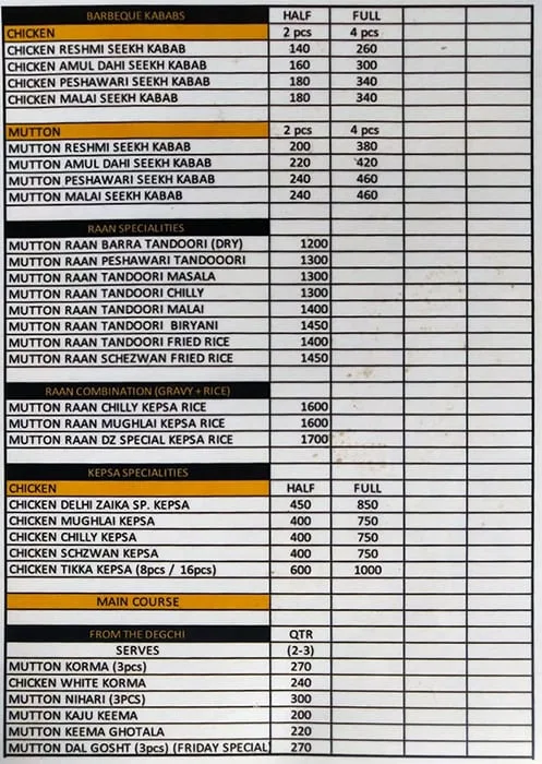 Delhi Zaika menu 