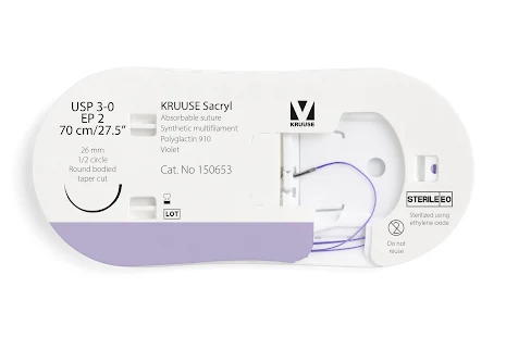 KRUUSE Sacryl Sutur, USP 3-0/EP 2, 70 cm/27.5", violet, 12st