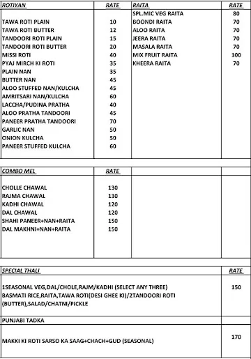 Annapurna Bhoj menu 