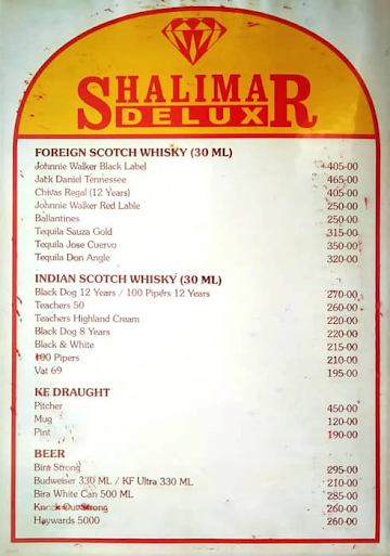 Shalimar Restaurant menu 