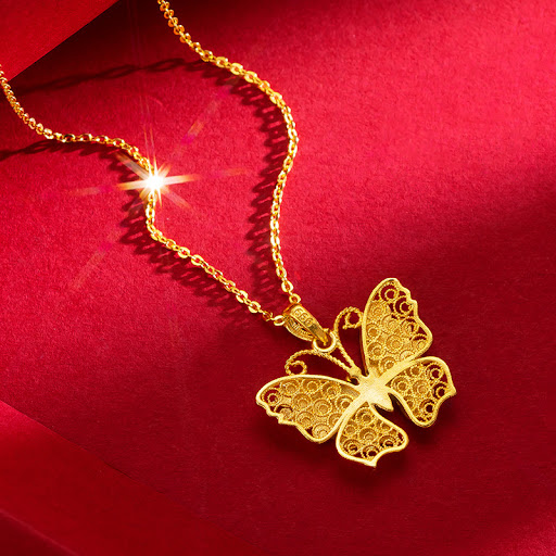 Title 3, Hollow Ancient Gold Butterfly Necklace Alluvial...