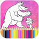 Coloring Book For Kids : Little Girl and Bear