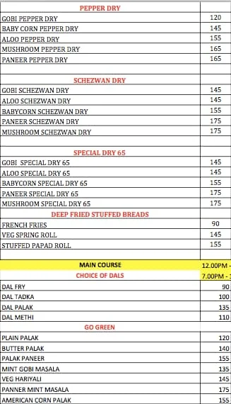 South Tadka Grand menu 