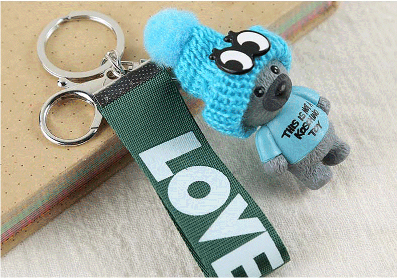 Porte-clés ours coréen mignon avec ruban et pendentif cœur, parfait pour les étudiants, un accessoire adorable et tendance.