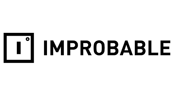 texto preto "improbable" com a letra "i" em uma caixa preta