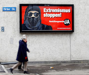 A poster of the initiative committee against wearing the Burka (Verhuellungsverbot) reading 