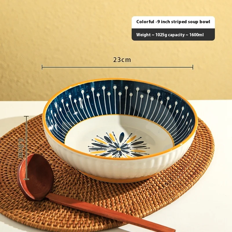 Cuenco de cerámica para fideos con vajilla doméstica, ideal para disfrutar comidas. Disfruta de la calidad y practicidad en casa.