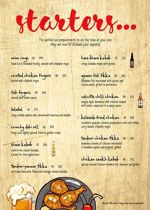 The Beer Cafe menu 