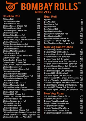 Bombay Rolls menu 