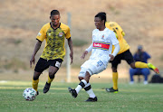 Samuel Julies of University of Pretoria challenged by Sephelo Baloni of JDR Stars during the GladAfrica Championship 2021/22 match between JDR Stars and University of Pretoria.