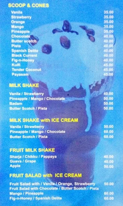 Snoosh Ice Cream Palour menu 