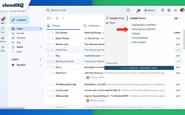 Highlight Emails in Gmail by cloudHQ