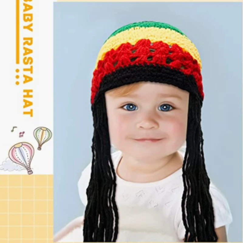 Bonnet en laine pour enfants Halloween Jamaïque Reggae, tricoté à la main, rayures arc-en-ciel, amusant pour festivals