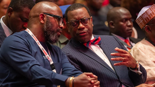 (L) MTN Group CEO  Ralph Mupita with  (R) Dr. Akinwunmi Adesina, President of the African Development Bank Group at the 2023 Businessday CEO Forum in Lagos.