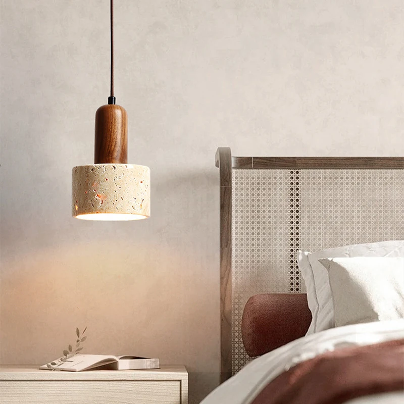 Yellow Cave Stone Wabi Sabi Style Bedside Pendant Light. Create a cozy and relaxing bedroom atmosphere with warm, inviti