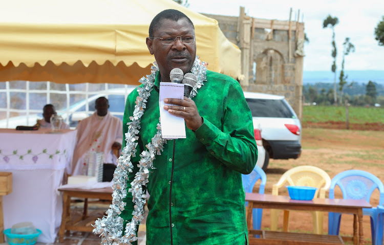 National Assembly Speaker Moses Wetangula addressing congregants at St Daniel Comboni Catholic church in Kwanza constituency, Trans Nzoia County on Sunday.