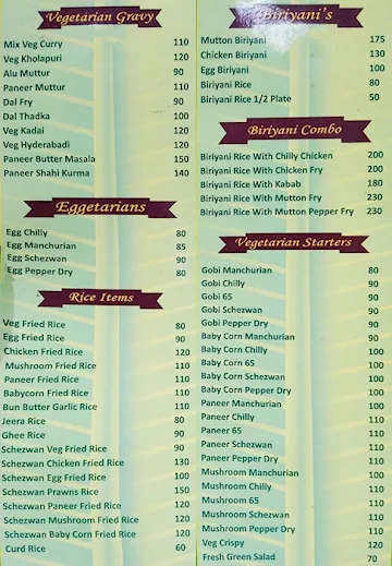 Naidu Palace menu 