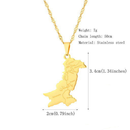 Title 1, Stainless Steel Pakistan Map Necklace for Women...