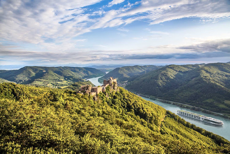 Scenic Jasper. Sails past a castle in the Wachau Valley of Austria. 