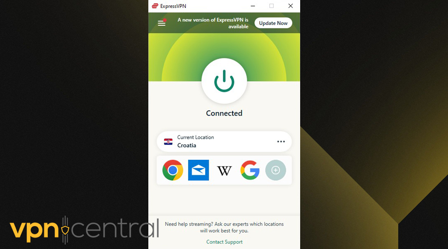ExpressVPN connected to Croatia