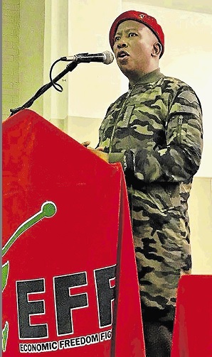 EFF’s president Julius Malema addresses party members at the NU12 community hall in Mdantsane on Tuesday evening.