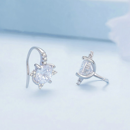Title 5, Sterling Silver Shining Ear Hook Earrings White...