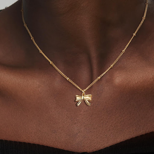 Title 2, Bow Necklace for Women, Golden Clavicle Chain, ...