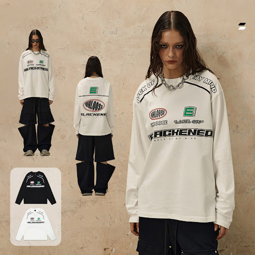 Title 6, Locomotive Style Printed Loose Round Neck Long ...