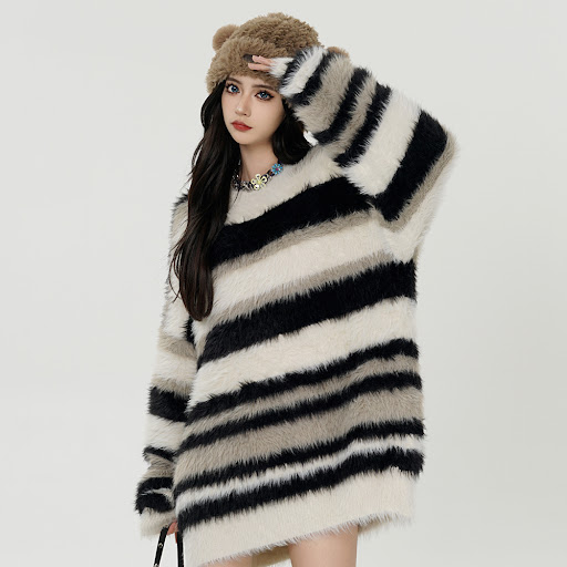 Title 4, Mens Striped Mink-like Round Neck Sweater prov...