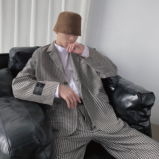 Title 3, Mens Black and White Houndstooth Plaid Loose S...