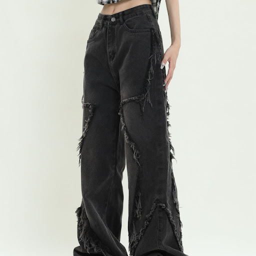 Title 5, Womens Retro Wide Leg Frayed Five-pointed Star...