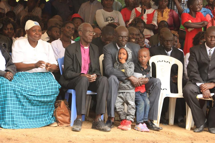 Retired ACK Archbishop and EACC chairman Eliud Wabukala during the burial of his father Samson Wamukekhe in Butonge village in Sirisia constituency on Saturday