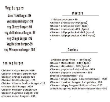 D Burger World menu 