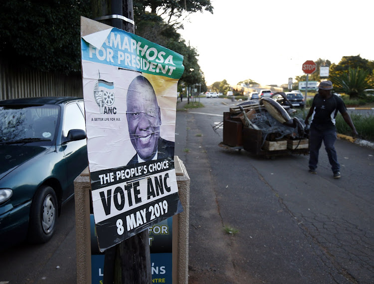 A fading African National Congress election poster is seen in Kloof near Durban, South Africa, May 9, 2019.