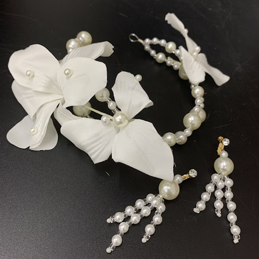 Title 5, White Flower Handmade Beaded Hair Hoop. An eleg...