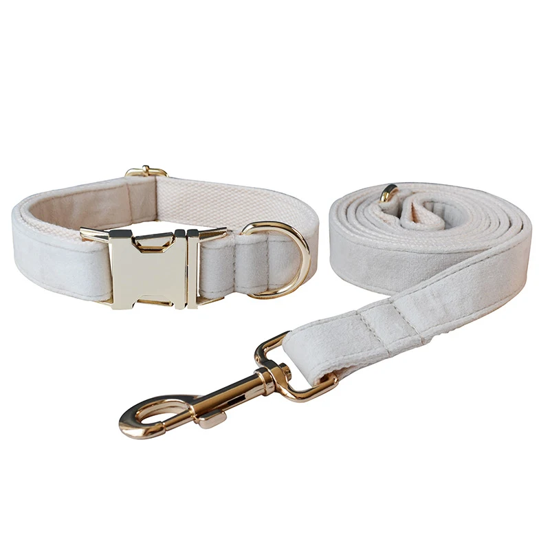 Title 4, Melkachtig witte fluwelen hondenhalsband met le...