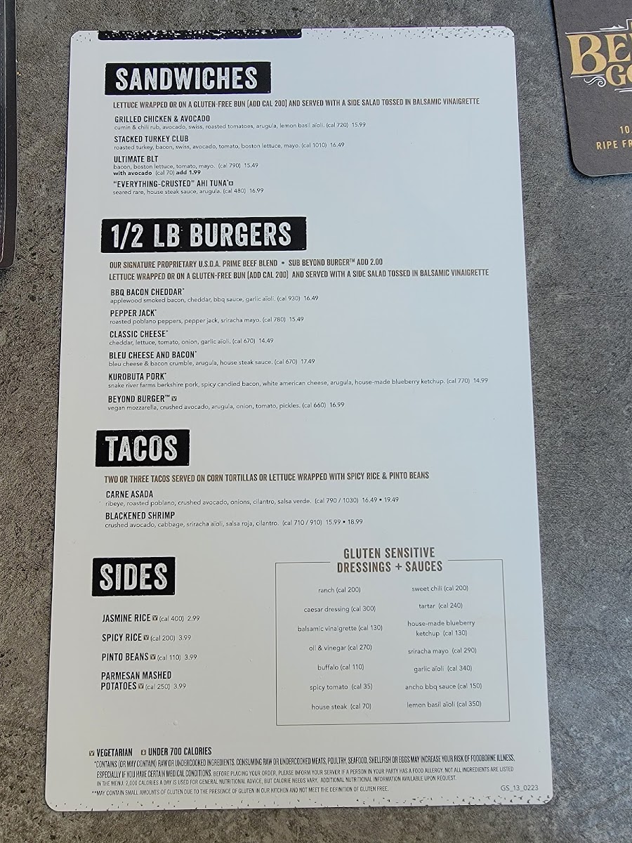 Yard House gluten-free menu