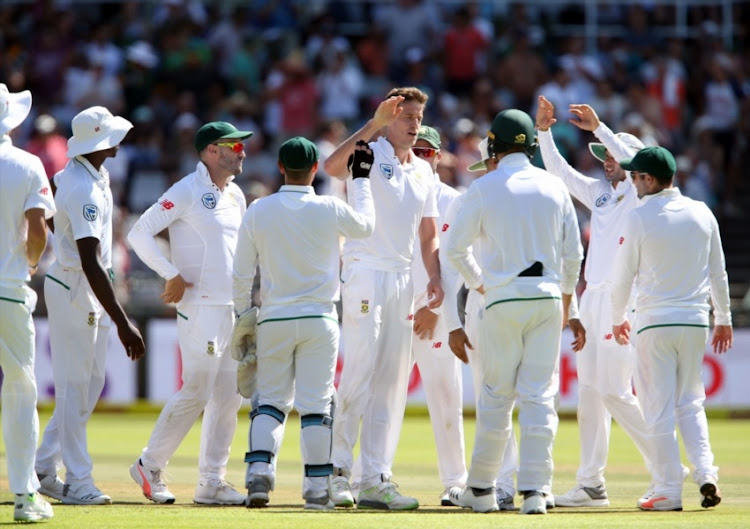 Protea celebrates during day 2 of the 1st Sunfoil Test match between South Africa and India at PPC Newlands on January 06, 2018 in Cape Town.