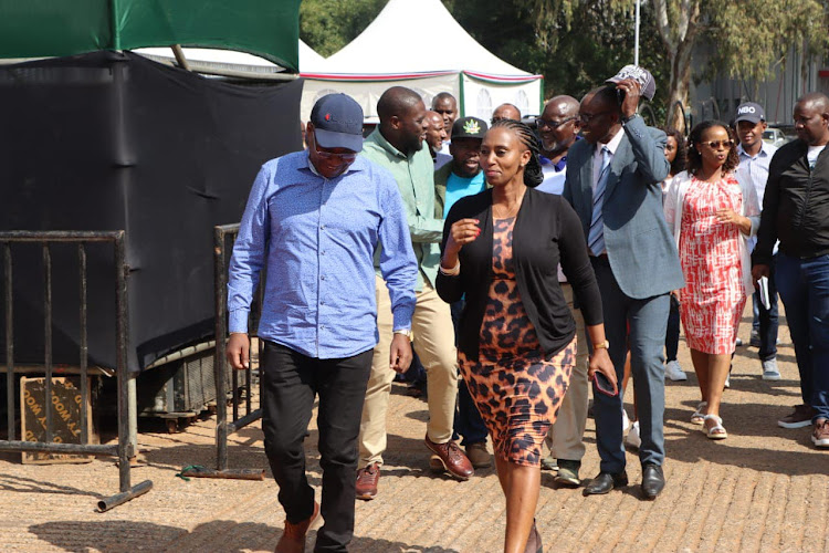 The PS Public Health Mary Muthoni and her medical services counterpart Harry Kimtai on an inspection tour at Uhuru Park on September 24, 2023