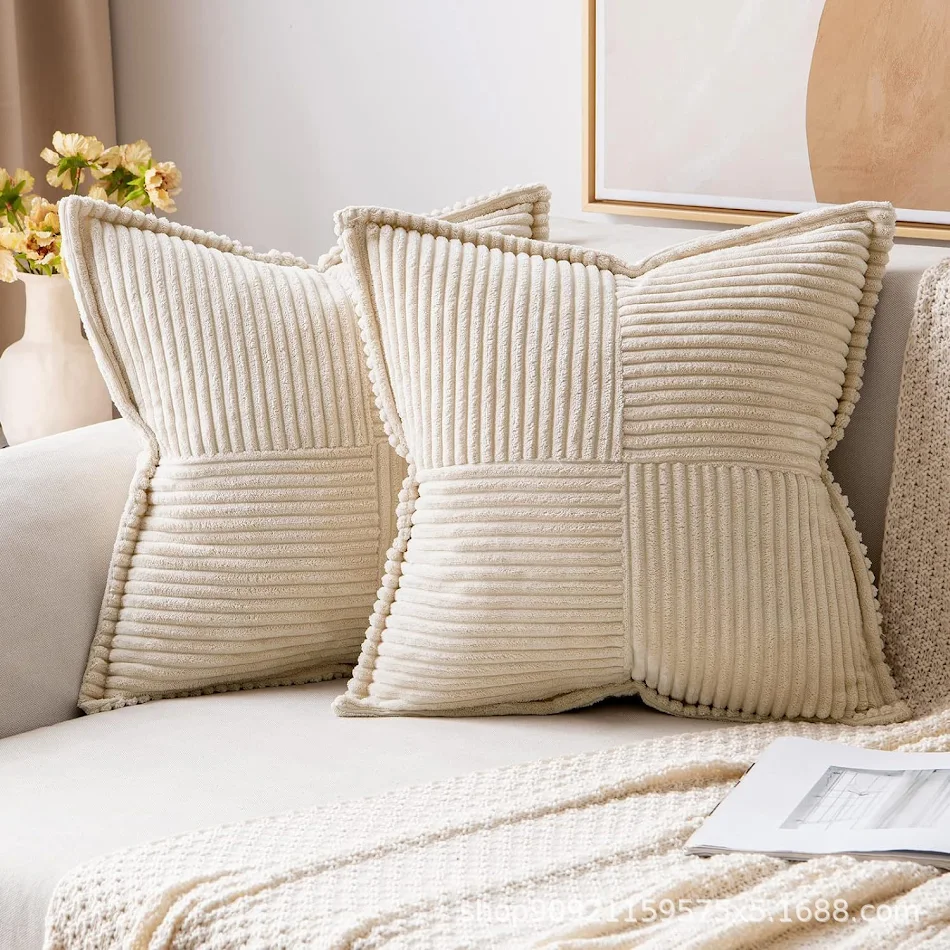 Superweiche Kissenbezüge aus Cord mit Boho-Streifen, dekorative, strukturierte Weihnachts-Zierkissen für Couch