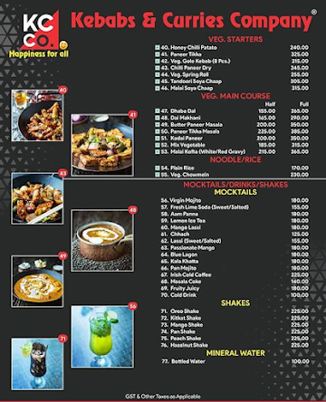 Kebabs and Curries Ccompany menu 