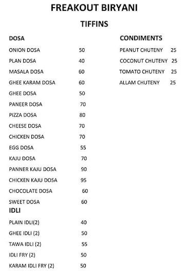 Freakout Biryanis menu 