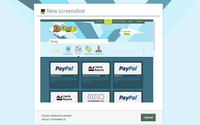YaCash screenshot uploader