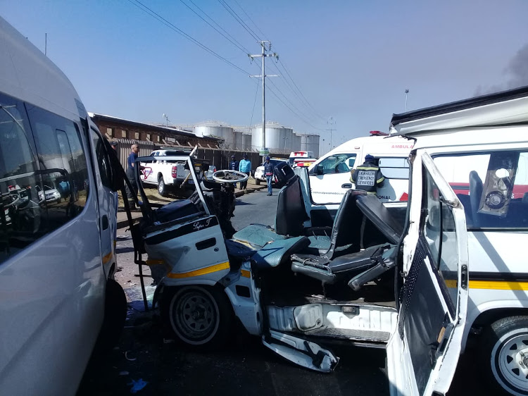 Two victims were trapped and had to be freed by the fire brigade after a multi-vehicle collision in Alrode.